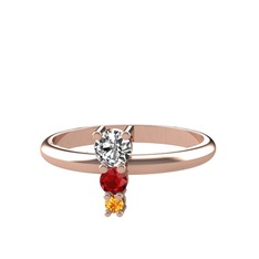 Madga Yüzük - Beyaz zirkon, garnet ve sitrin 925 ayar rose altın kaplama gümüş yüzük #lt0xef