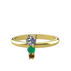 Madga Yüzük - Pırlanta, kök zümrüt ve dumanlı kuvars 925 ayar altın kaplama gümüş yüzük (0.18 karat) #luarig