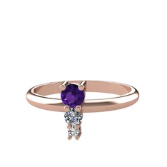 Ametist, pırlanta ve swarovski 8 ayar rose altın yüzük (0.11 karat)