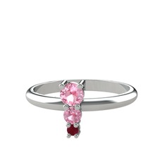 Madga Yüzük - Pembe kuvars ve kök yakut 18 ayar beyaz altın yüzük #m4m1pr