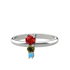 Madga Yüzük - Garnet, peridot ve akuamarin 14 ayar beyaz altın yüzük #m6vodc