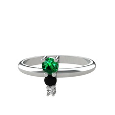 Yeşil kuvars, siyah zirkon ve swarovski 14 ayar beyaz altın yüzük