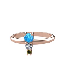 Madga Yüzük - Akuamarin, pırlanta ve peridot 14 ayar rose altın yüzük (0.11 karat) #m9967m