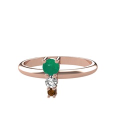 Kök zümrüt, swarovski ve dumanlı kuvars 14 ayar rose altın yüzük