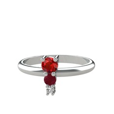 Garnet, kök yakut ve beyaz zirkon 14 ayar beyaz altın yüzük