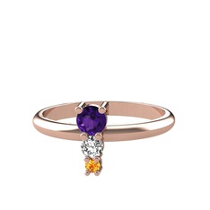 Madga Yüzük - Ametist, swarovski ve sitrin 14 ayar rose altın yüzük #mcc31w