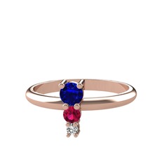 Lab safir, rodolit garnet ve swarovski 8 ayar rose altın yüzük