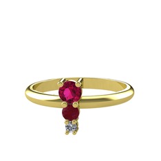 Rodolit garnet, kök yakut ve pırlanta 925 ayar altın kaplama gümüş yüzük (0.036 karat)