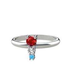 Madga Yüzük - Garnet, swarovski ve akuamarin 925 ayar gümüş yüzük #mzfb7r