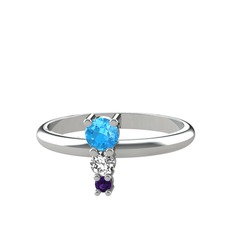 Madga Yüzük - Akuamarin, beyaz zirkon ve ametist 18 ayar beyaz altın yüzük #n49oe8