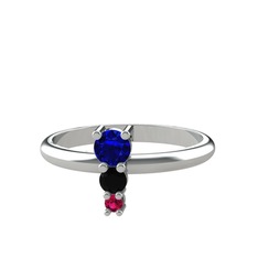 Lab safir, siyah zirkon ve rodolit garnet 14 ayar beyaz altın yüzük