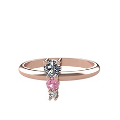 Pırlanta, pembe kuvars ve swarovski 8 ayar rose altın yüzük (0.18 karat)