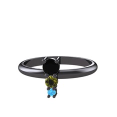 Madga Yüzük - Siyah zirkon, peridot ve akuamarin 925 ayar siyah rodyum kaplama gümüş yüzük #nkz9zb