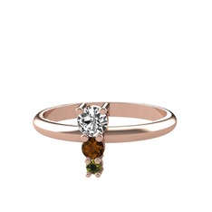 Swarovski, dumanlı kuvars ve peridot 18 ayar rose altın yüzük