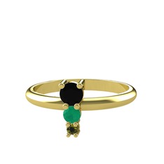 Madga Yüzük - Siyah zirkon, kök zümrüt ve peridot 925 ayar altın kaplama gümüş yüzük #nslvn1