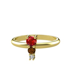 Garnet, dumanlı kuvars ve swarovski 18 ayar altın yüzük
