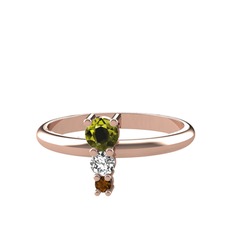 Peridot, beyaz zirkon ve dumanlı kuvars 18 ayar rose altın yüzük