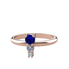 Madga Yüzük - Lab safir, pırlanta ve swarovski 8 ayar rose altın yüzük (0.11 karat) #nwh2lk