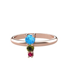 Akuamarin, peridot ve rodolit garnet 18 ayar rose altın yüzük