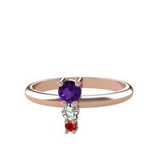 Ametist, beyaz zirkon ve garnet 18 ayar rose altın yüzük