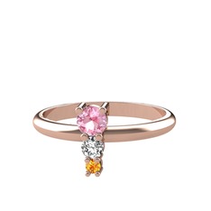 Madga Yüzük - Pembe kuvars, beyaz zirkon ve sitrin 14 ayar rose altın yüzük #o8c9x1