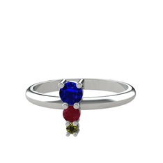 Madga Yüzük - Lab safir, kök yakut ve peridot 18 ayar beyaz altın yüzük #oabv9q