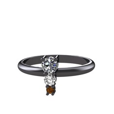 Madga Yüzük - Pırlanta, swarovski ve dumanlı kuvars 925 ayar siyah rodyum kaplama gümüş yüzük (0.18 karat) #ojjoj8