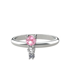 Madga Yüzük - Pembe kuvars, swarovski ve pırlanta 14 ayar beyaz altın yüzük (0.036 karat) #om37v7