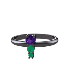 Madga Yüzük - Ametist ve kök zümrüt 925 ayar siyah rodyum kaplama gümüş yüzük #om4ltm