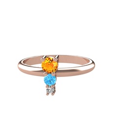 Sitrin, akuamarin ve beyaz zirkon 8 ayar rose altın yüzük