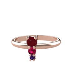 Madga Yüzük - Kök yakut, rodolit garnet ve ametist 8 ayar rose altın yüzük #ot9v96