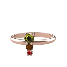 Peridot, dumanlı kuvars ve garnet 8 ayar rose altın yüzük