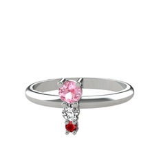 Pembe kuvars, swarovski ve garnet 14 ayar beyaz altın yüzük