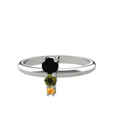 Madga Yüzük - Siyah zirkon, peridot ve sitrin 8 ayar beyaz altın yüzük #ow9ngq