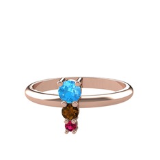 Akuamarin, dumanlı kuvars ve rodolit garnet 18 ayar rose altın yüzük