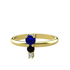 Lab safir, siyah zirkon ve swarovski 18 ayar altın yüzük