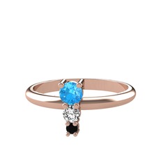Madga Yüzük - Akuamarin, beyaz zirkon ve siyah zirkon 18 ayar rose altın yüzük #p5v6uo