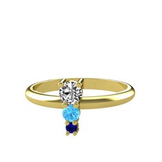 Beyaz zirkon, akuamarin ve lab safir 14 ayar altın yüzük