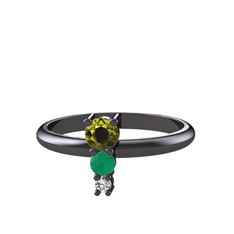 Madga Yüzük - Peridot, kök zümrüt ve beyaz zirkon 925 ayar siyah rodyum kaplama gümüş yüzük #p6k1jf