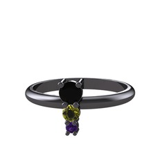 Siyah zirkon, peridot ve ametist 925 ayar siyah rodyum kaplama gümüş yüzük