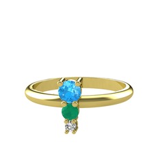 Akuamarin, kök zümrüt ve swarovski 18 ayar altın yüzük