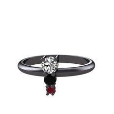 Madga Yüzük - Beyaz zirkon, siyah zirkon ve kök yakut 925 ayar siyah rodyum kaplama gümüş yüzük #p95ww7