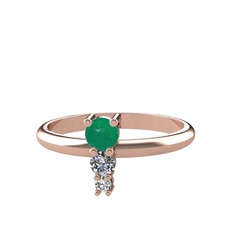 Madga Yüzük - Kök zümrüt, pırlanta ve swarovski 18 ayar rose altın yüzük (0.11 karat) #pgyxn2