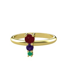 Madga Yüzük - Kök yakut, ametist ve kök zümrüt 8 ayar altın yüzük #phzsc