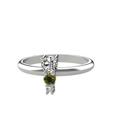 Beyaz zirkon, peridot ve swarovski 14 ayar beyaz altın yüzük