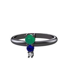 Madga Yüzük - Kök zümrüt, lab safir ve swarovski 925 ayar siyah rodyum kaplama gümüş yüzük #ptlj7b