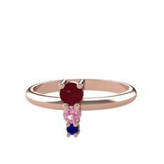 Madga Yüzük - Kök yakut, pembe kuvars ve lab safir 8 ayar rose altın yüzük #puf9lb