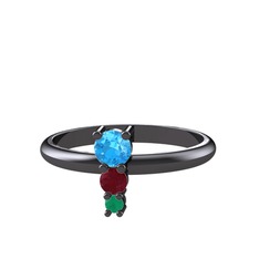 Madga Yüzük - Akuamarin, kök yakut ve kök zümrüt 925 ayar siyah rodyum kaplama gümüş yüzük #pwh2zz