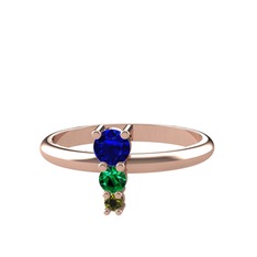 Lab safir, yeşil kuvars ve peridot 18 ayar rose altın yüzük