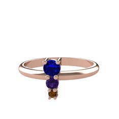 Madga Yüzük - Lab safir, ametist ve dumanlı kuvars 14 ayar rose altın yüzük #q11t8t